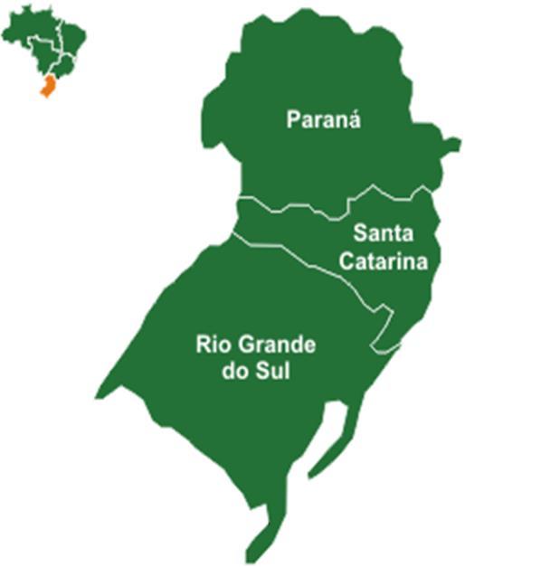Região Sul A região Sul é a menor das cinco regiões estabelecidas pelo IBGE. É formada por três estados sendo estes Paraná, Santa Catarina e Rio Grande do Sul.