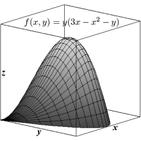 Nossa integral será efetuada assim: Cálculo III AULA 1 f(x, y)dxdy = b b(x) a a(x) f(x, y)dydx Exemplo 1.2. Considere a função f :[0, 1] [0, 1] R (Fig. 1.8) dada por f(x, y) =y(3x x 2 y) e determine a integral dupla I = f(x, y)dxdy sobre a região R 2 interseção das R curvas y =0e y =3x x 2.