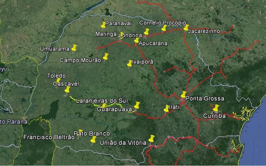 31 Concessões ferroviárias No estado do Paraná, existem duas concessões de ferrovias: a América Latina Logística Malha Sul (ALLMS) e a Estrada de Ferro Paraná Oeste (FERROESTE) As duas se interligam