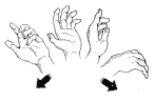Balance as mãos Gire os punhos em círculo, com as mãos soltas, no sentido horário e anti-horário.