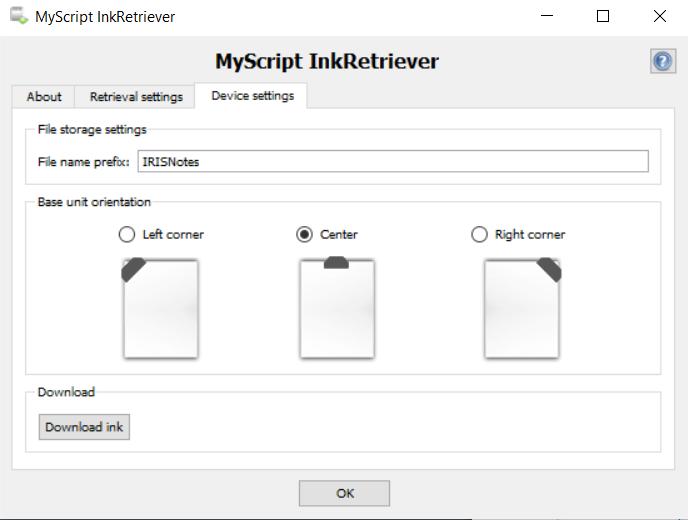 6.2.2 Descarregar notas com MyScript Ink Retriever 1. Ligue o recetor ao computador com o cabo USB fornecido. 2. Inicie MyScript Ink Retriever.