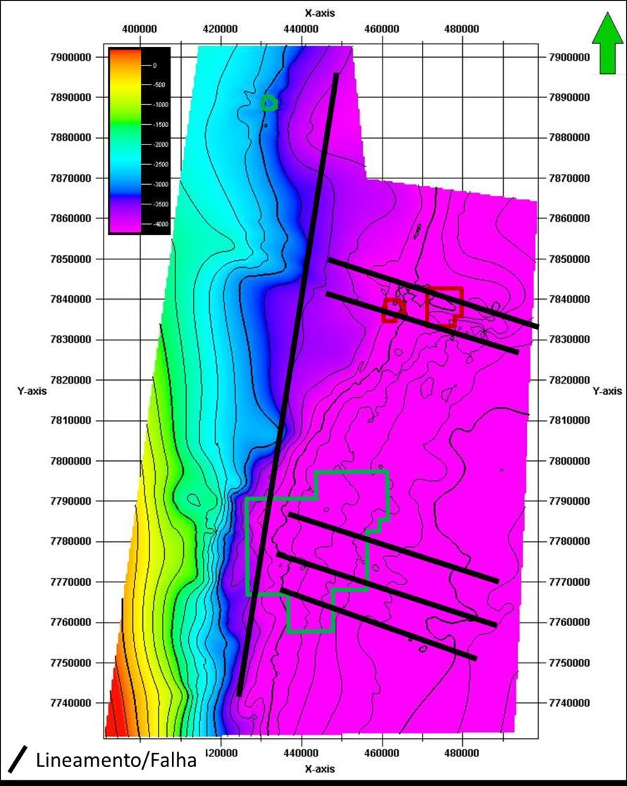 66 Não foi possível observar os falhamentos normais sintéticos e antitéticos típicos desta região, pois isso se deve a má qualidade das seções sísmicas 2D que eram levantadas, as quais visavam,