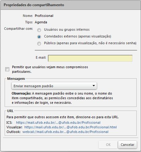 Se escolher a opção Usuários ou grupos internos, digite os endereços de e-mail das pessoas que poderão ter acesso à sua