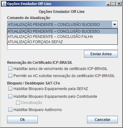 P á g i n a 29 Comando de Atualização Ao escolher esta opção, o emulador Off-line simulará uma tentativa de atualizar o Software Básico, retornando ao AC uma mensagem de sucesso ou falha.