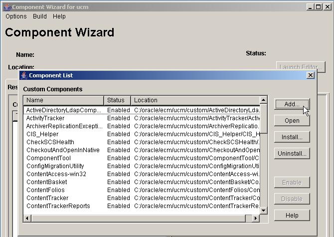 No Component Wizard, clique no botão Add para criar um novo