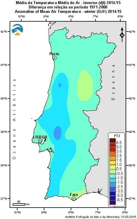 Figura 3 - Distribuição espacial dos valores médios da temperatura média (anomalia em relação ao valor normal 1971-2000) e da quantidade de