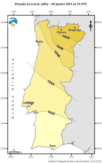 O valor de pressão atmosférica ao nível médio do mar (n.m.m.) registado em Chaves e em Bragança (1050.