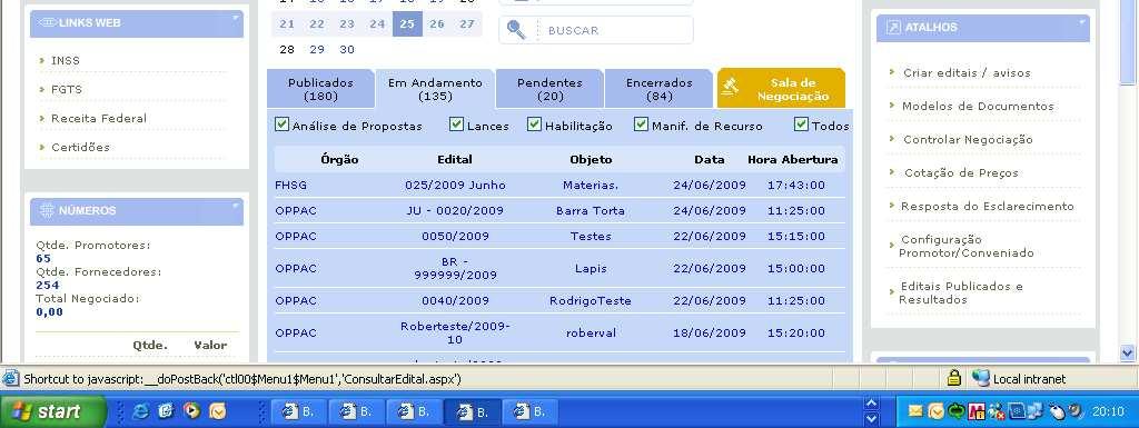 LICITAÇÕES PÚBLICAS PREGÃO Figura 07 - Página principal