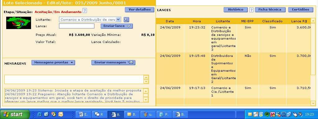 Essas informações serão visualizadas por todos os demais licitantes (figura 01).