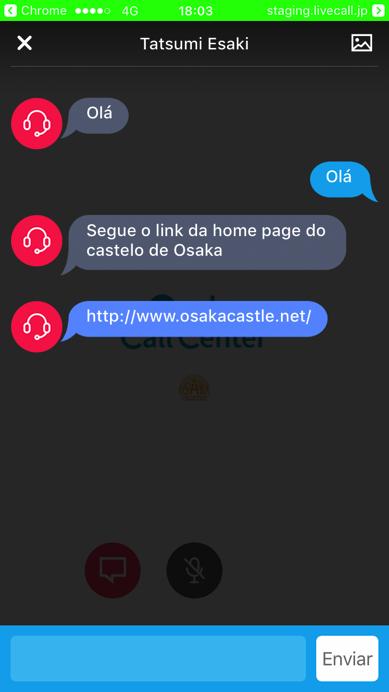 ( Utilizando o chat ) Modo de Utilização ( Guia turístico ver. ios ) 7 7 Ao selecionar o botão esquerdo à baixo, abrirá uma janela de bate-papo com o operador.