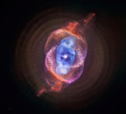Em alguns milhões de anos a estrela central da Nebulosa olho de gato (NGC 6543) colapsará em uma anã branca. Fonte: http://chandra.harvard.