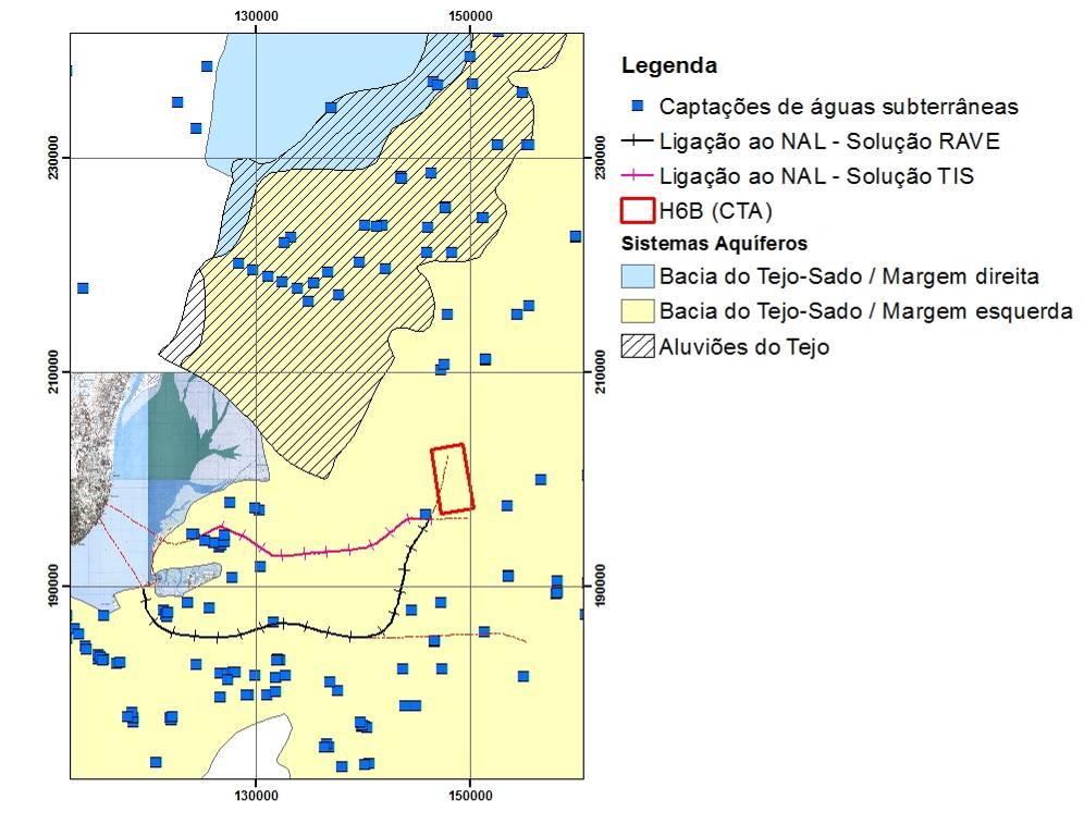 Área da intersecção de zonas de protecção de águas subterrâneas com os corredores de acesso ao NAL A análise da eventual sobreposição das áreas de protecção dos recursos hídricos subterrâneos e das