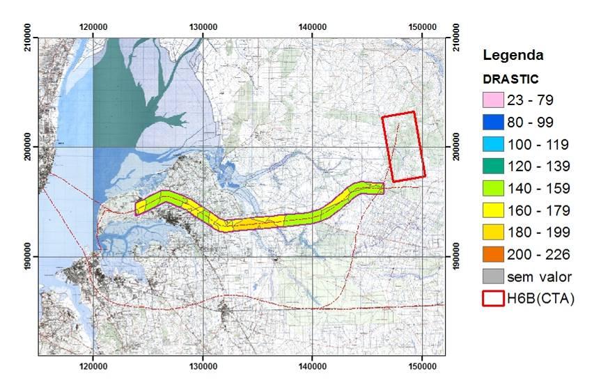 Figura 63 Mapeamento da vulnerabilidade à poluição das águas subterrâneas no corredor comum NAL (H6B)