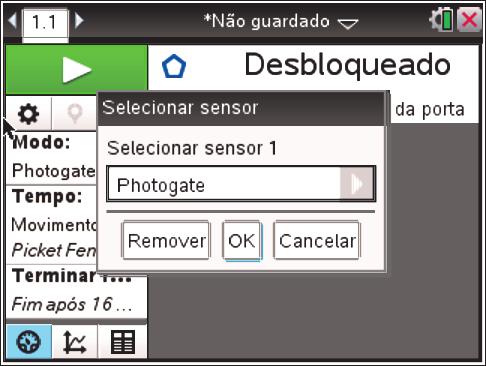 b 1: Experiência 7: modo de recolha 4: Tempo de Photogate Selecione Porta e OK Registe o