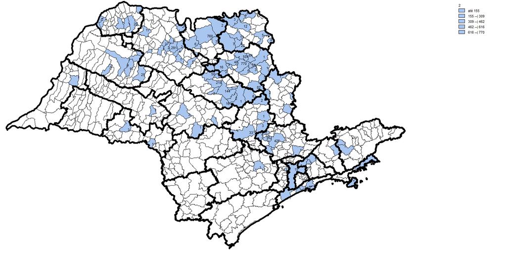 Distribuição dos casos de Zika Vírus confirmados segundo o município de residência.