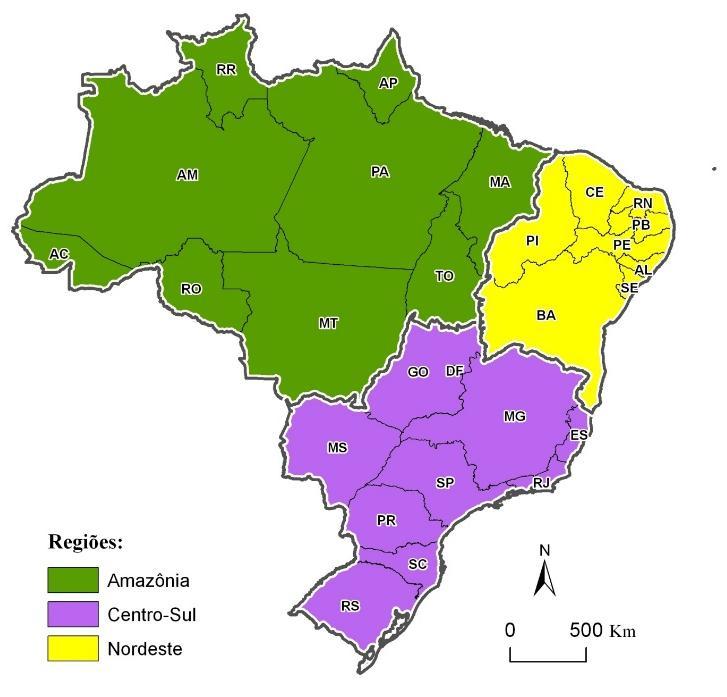 Pedro Pinchas Geiger versus Roberto Lobato Correia No tocante ao recorte regional, as propostas de regionalização são demasiadamente semelhantes, uma vez que ambas dividem o Brasil em três