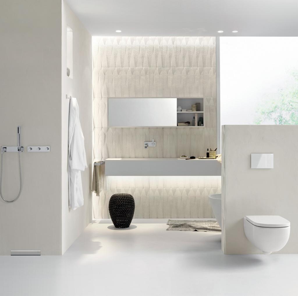 Um resumo. Para uma casa de banho melhor...... em estética Ao embutir o autoclismo na parede, conseguimos um melhor design e uma maior amplitude que melhoram a estética da casa de banho.