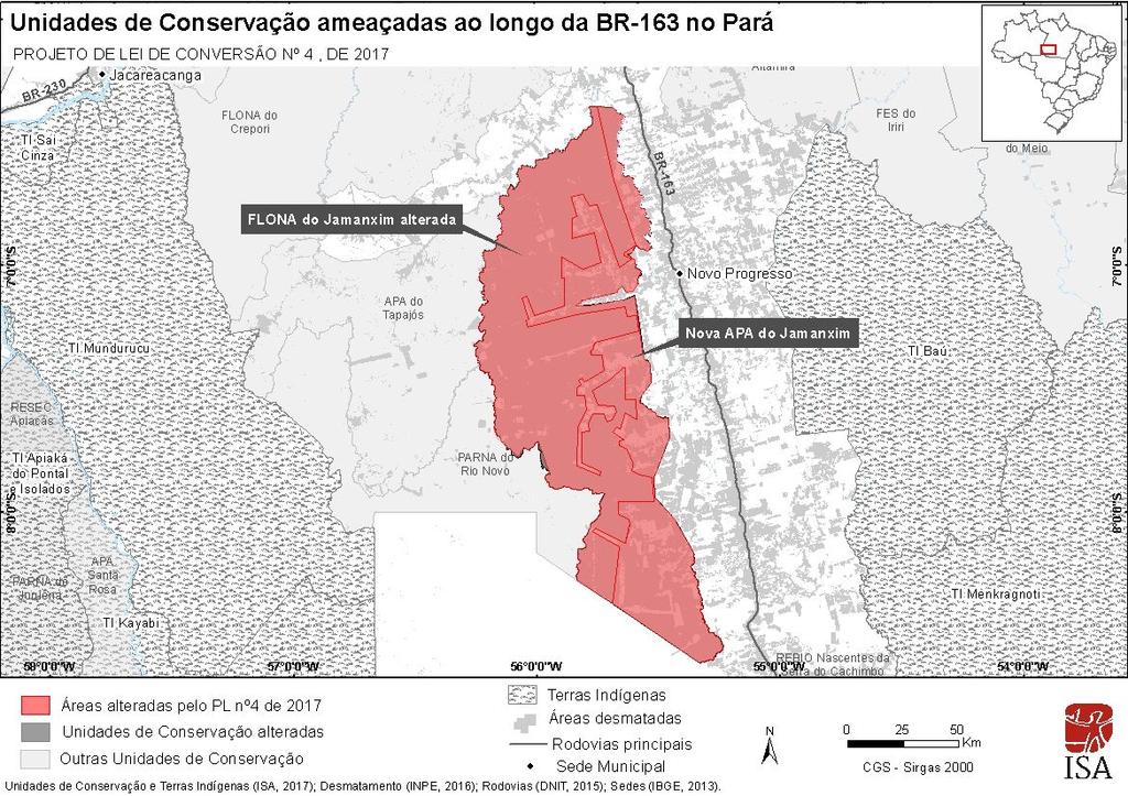 O PLV nº4 propõe que a Reserva Biológica (Rebio) Nascentes da Serra do Cachimbo seja recategorizada, de modo que são criadas duas novas UCs: a APA Vale do XV, com 178.