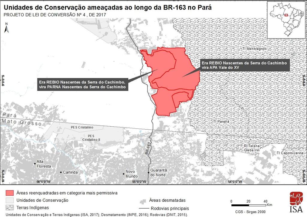 criação de um Parque Nacional, com 162 mil hectares. Esta medida não representa perda significativa de proteção, já que a nova área também é pública e permanece sob o regime de proteção integral.