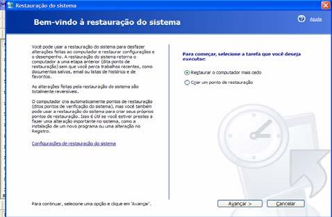 Restauração do sistema Além da ferramenta Backup, estudada no capitulo anterior, o Windows XP apresenta uma ferramenta mais avançada e simples de protegem o sistema contra erros e falhas, esta