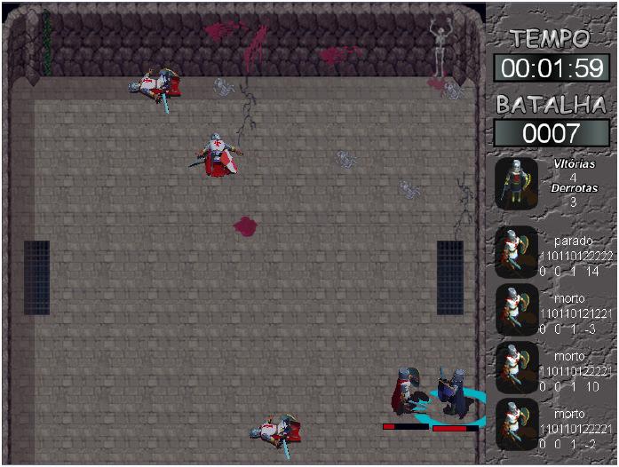 3.1. O Jogo O jogo se passa em uma arena de batalha, no qual existem quatro NPCs (cavaleiros vermelhos) e um jogador (cavaleiro negro).