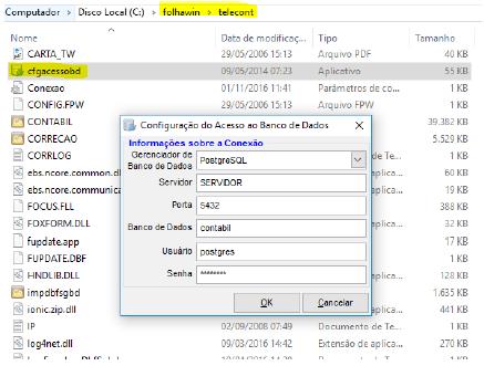Configuração de acesso: folhawin\telecont\cfgacessobd.