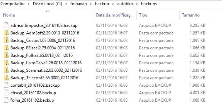 O Backup DBF será gerado com a extesão.zip e o Backup SQL com a extensão.backup 3.2.