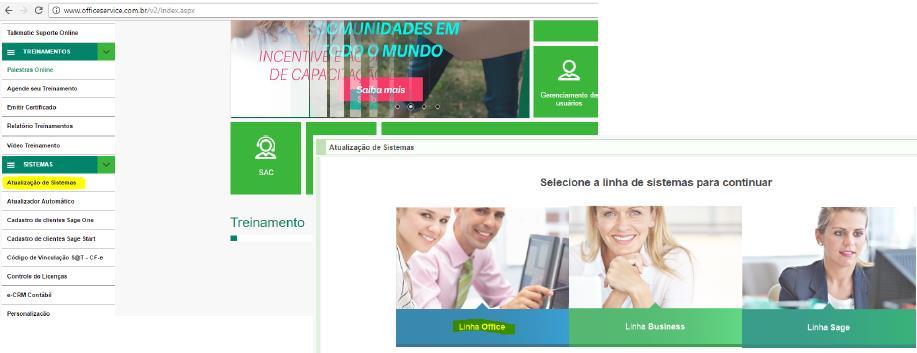 Acessar Atualização de Sistemas, Linha Office.