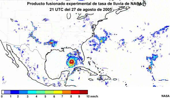 Exemplos de produtos experimentais da taxa de chuva A análise de precipitação multitsatélite do TRMM [Multisatellite Precipitation Analysis, TMPA] combina as estimações de