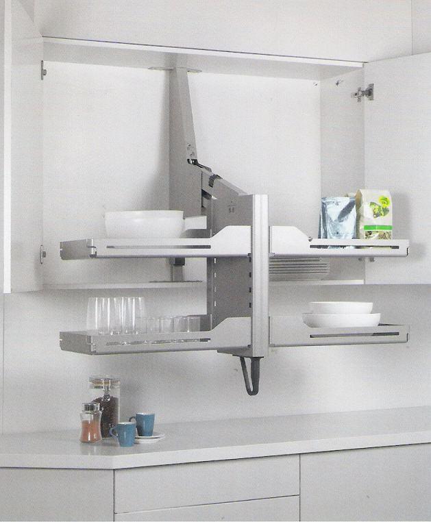 cozinha prateleiras ergonômicas Pegasus Sistema de elevação ergonômico para armários altos.