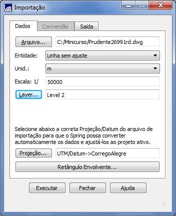 Exibição de dados vetoriais na tela principal do SPRING Note que agora no Painel de