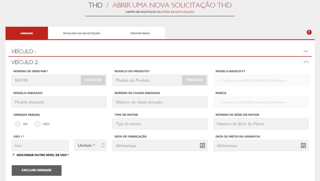 Os detalhes do primeiro veículo são mantidos aqui Acrescente o número do chassi ou VIN e valide o
