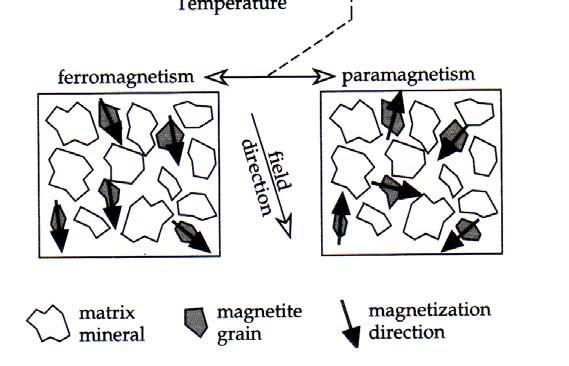 magnetização. A temperatura em que isto ocorre é chamada de temperatura de bloqueio (T B ). T B depende do tipo de mineral magnético, de seu volume e de suas anisotropias magnéticas.