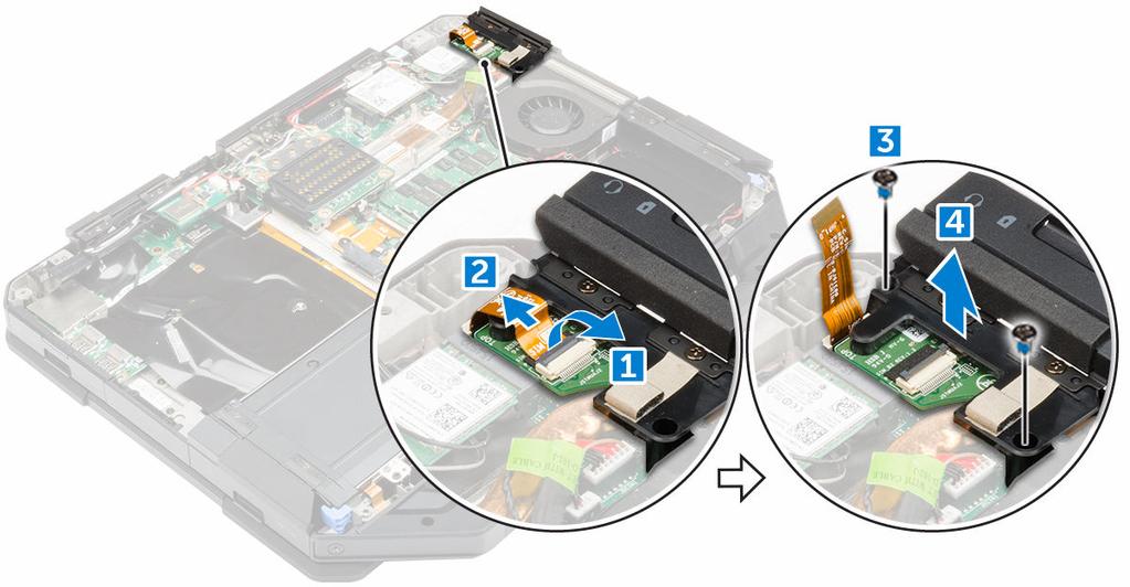 Placa do módulo de identidade do assinante (SIM) Como remover o módulo SIM 1. Siga o procedimento descrito em Antes de trabalhar na parte interna do computador. 2. Remova a/o: a. bateria b.