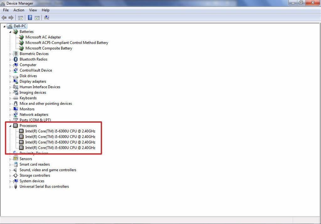 As informações básicas do processador são exibidas. Como identificar processadores no Windows 7 1. Clique em Iniciar Painel de controle Gerenciador de Dispositivos. 2. Selecione Processador.