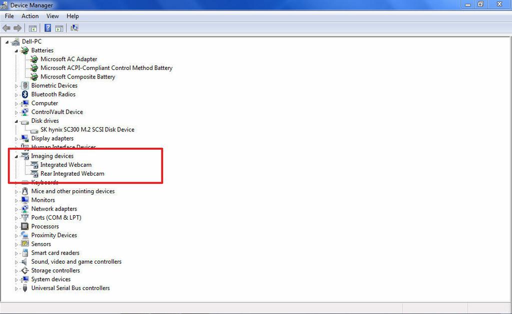 NOTA: A câmera está localizada na parte superior central do LCD. Como identificar a câmera no Gerenciador de dispositivos no Windows 10 1.