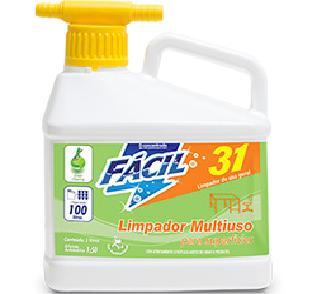 Fácil 31 Limpador geral multiuso, que consiste de uma mistura sinérgica de tensoativos, solventes e aditivos especiais que, após diluído,