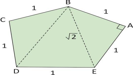 : Notação: ( ) = Área 1.1 1 Na figura acima, a área do triângulo ABE é dada por: ABE. Agora observemos o quadrilátero EBCD de lados, 1, 1 e 1.