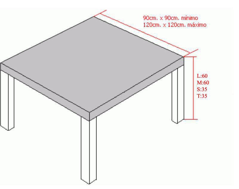 - Máxima: 120 cm. x 120 cm. Altura: - L: 60 cm. - M: 60 cm. - S: 35 cm. - T: 35 cm.24 f.