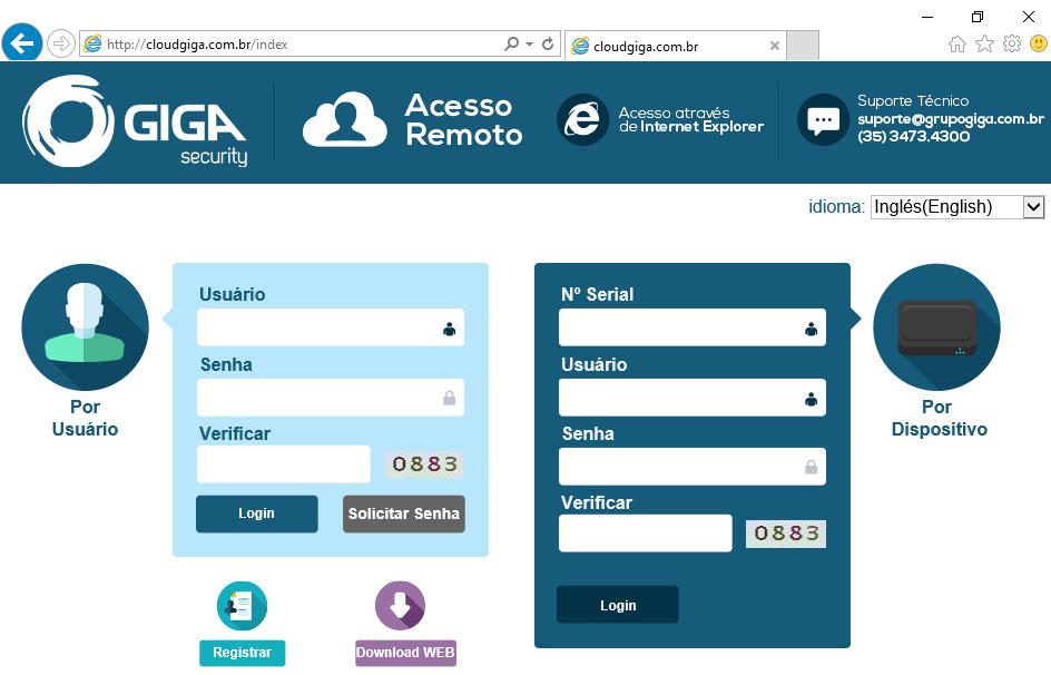 botão Acesso via Nuvem. http://www.gigasecurity.