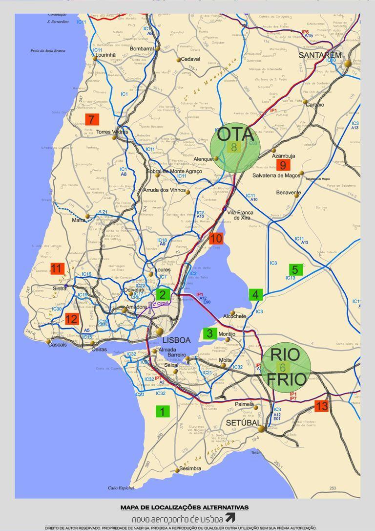 Antecedentes Estudo de localizações desde 1969 (cerca de 30 anos) Estudadas 15 localizações alternativas num raio de 50 Km Margem NORTE Sta.