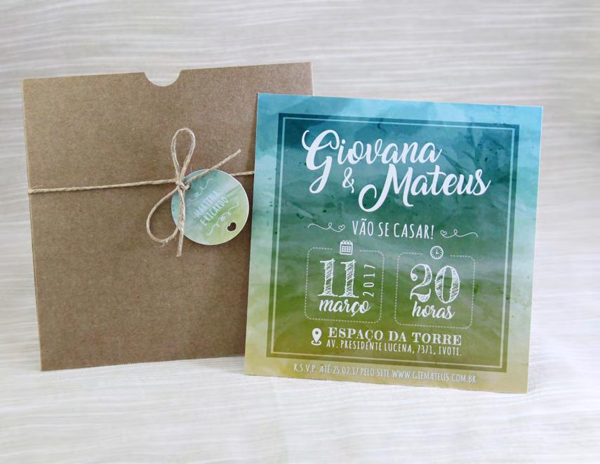 Convite Sevilha Tamanho 15x15cm Envelope tipo luva em papel kraft sem personalização