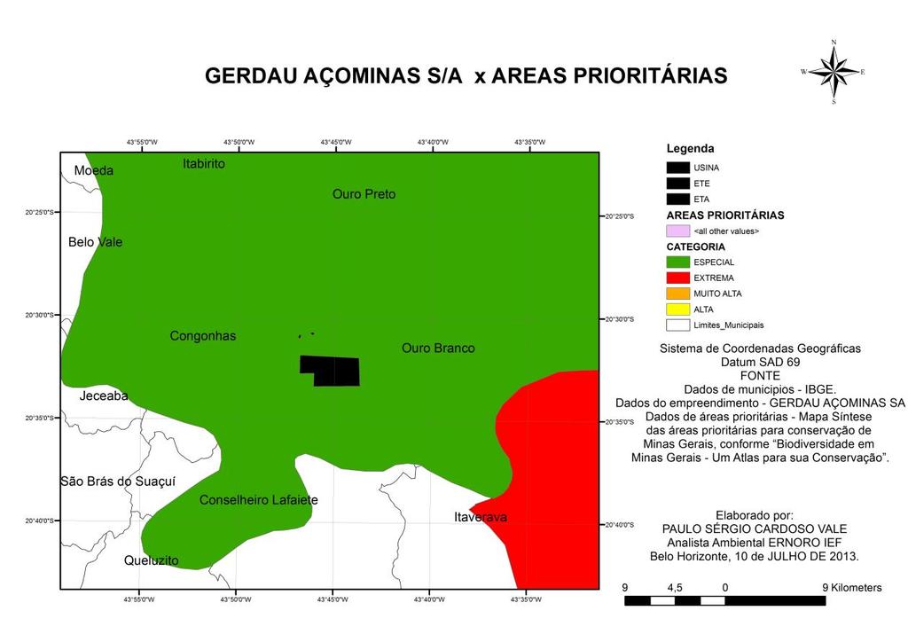 Interferência em áreas prioritárias para a conservação, conforme Biodiversidade em Minas Gerais Um Atlas para sua Conservação.