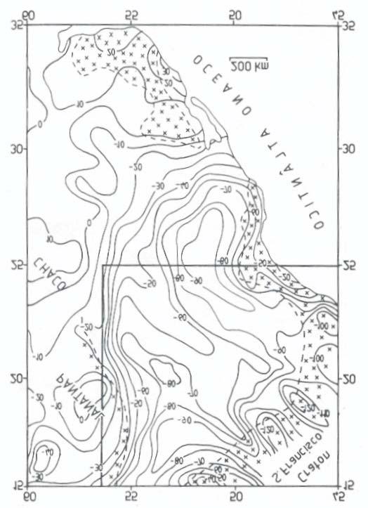 Figura 13: Modelo gravimétrico (isostático) e geológico da parte norte