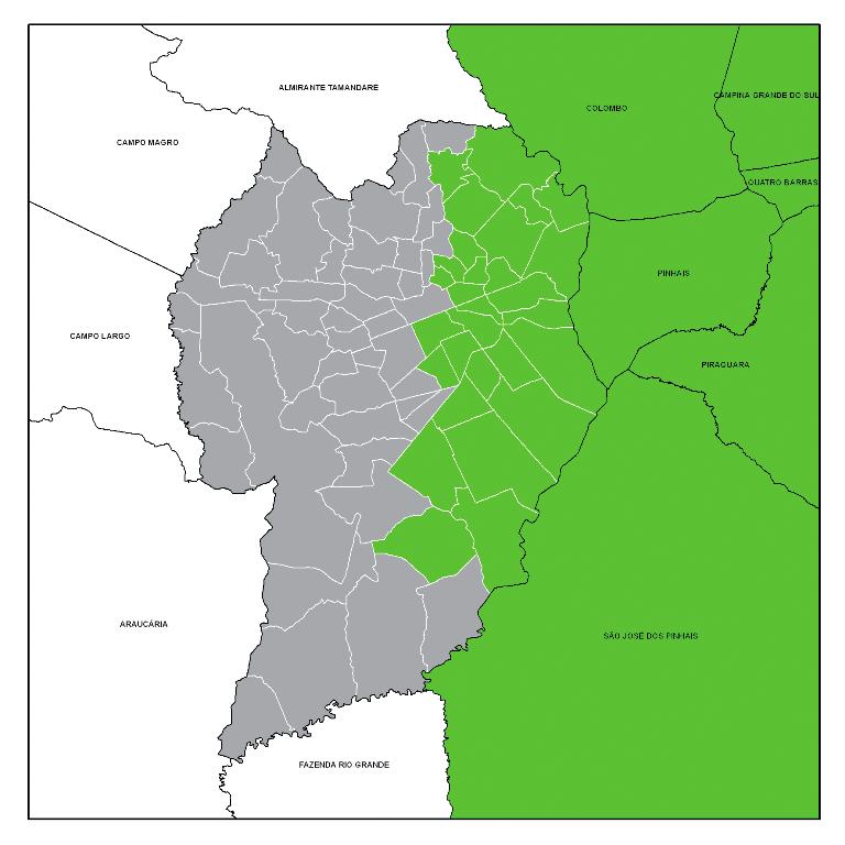 Guabirotuba, Hauer, Hugo Lange, Jardim Botânico, Jardim das Américas, Jardim Social, Juvevê, Parolin (parcial), Prado Velho, Rebouças (parcial), Santa Cândida, Sítio Cercado, Tarumã, Tinguí, Uberaba,