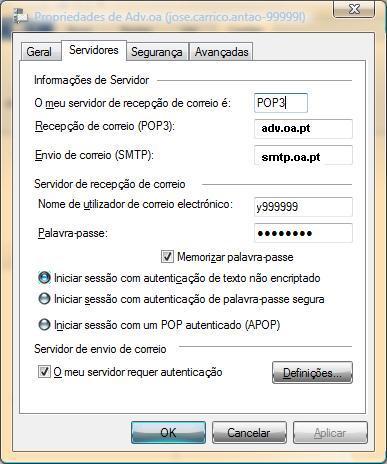 Active o separador Servidores / Servers Clique no botão Definições / Settings Conselho Geral da Ordem Dos