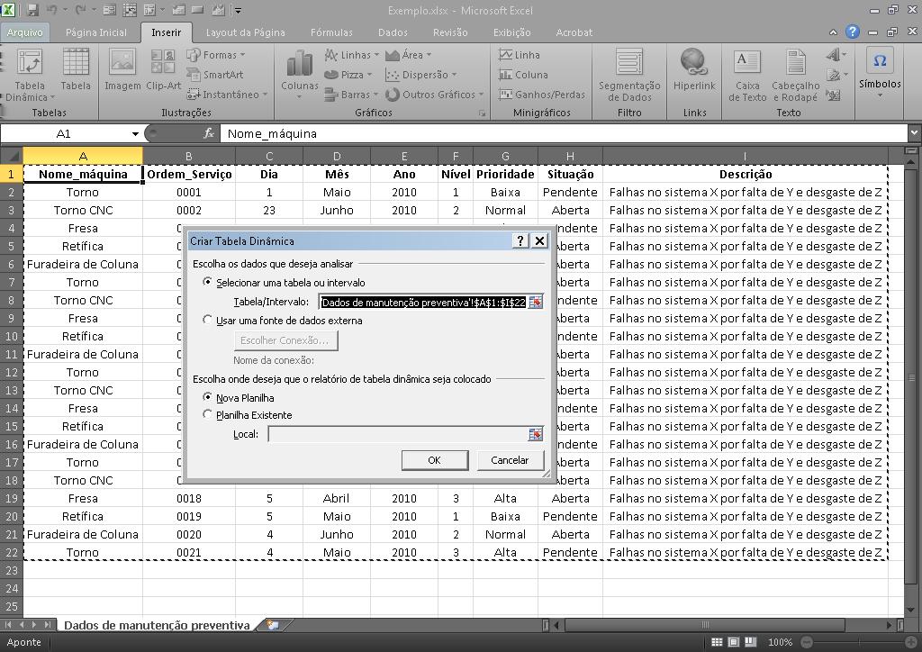 Ao clicar em OK surge na tela uma nova planilha com as ferramentas para a construção da tabela dinâmica.
