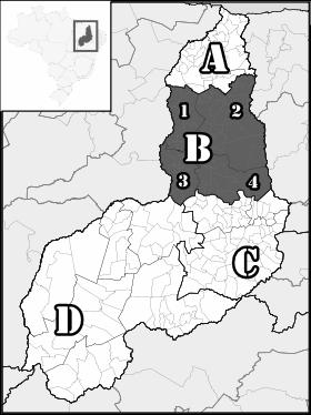 40 Figura-1 Estado do Piauí e representação das mesorregiões (A,B,C,D) e microrregiões (1,2,3,4) Legenda: A - Norte, B - Centro-norte, C - Sudeste, D Sudoeste; 1 - Teresina, 2 - Campo Maior, 3 -