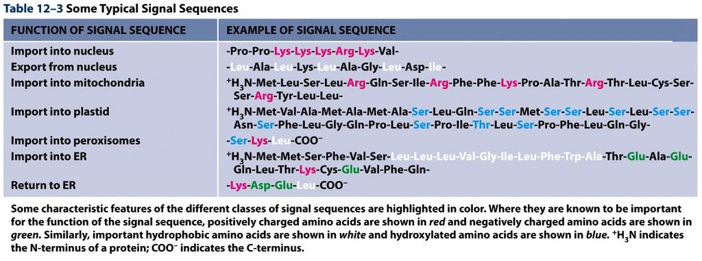 Tráfego intracelular: sequências- sinal Sequências- sinal: sequências de