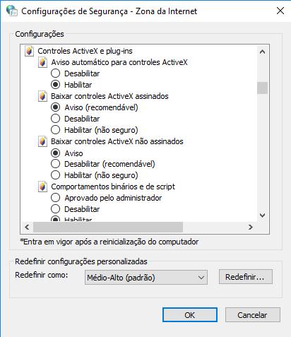 Passo 3 Utilize a barra de rolagem, até chegar na seção Controles ActiveX e plug-ins.